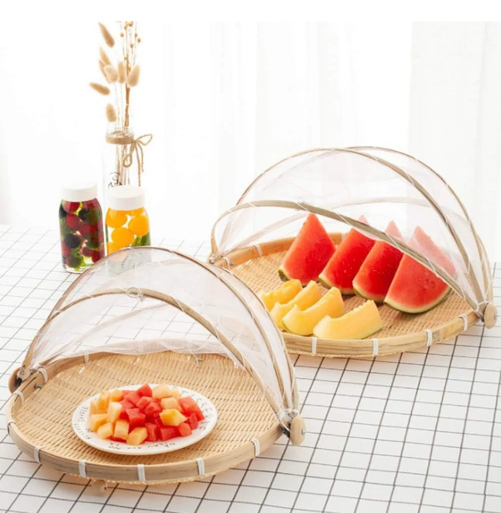 Bamboo Food Basket / food serving tray with Mesh Cover - photo 2