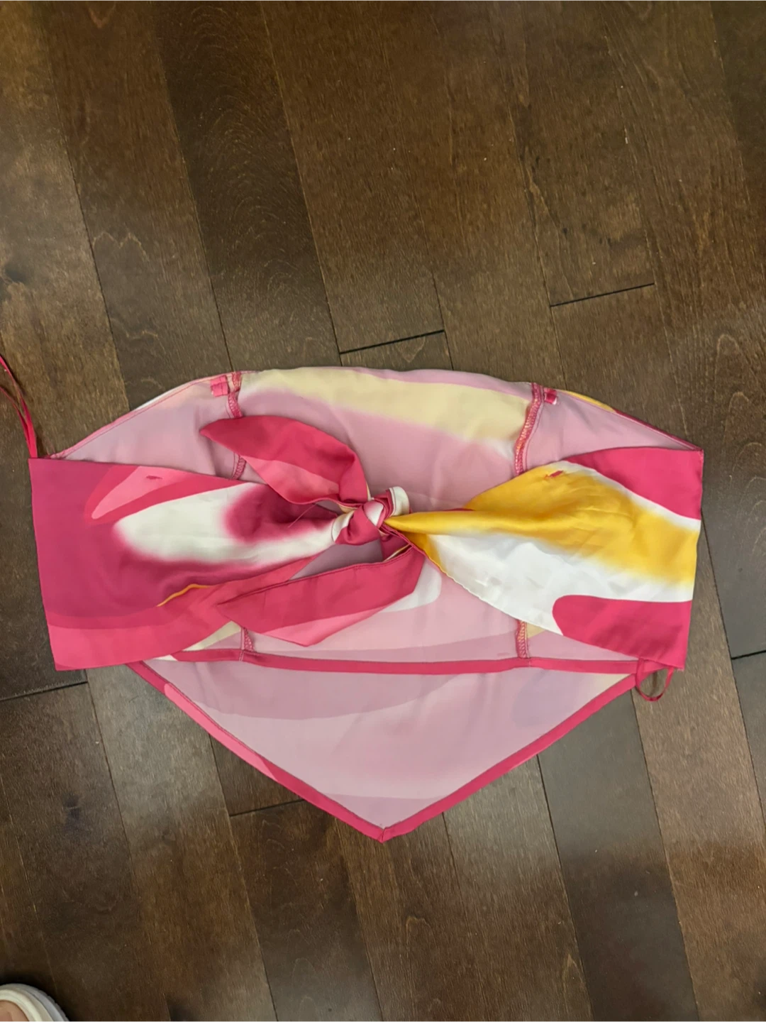 Pink and Yellow Tie-Back Crop Top - photo 2