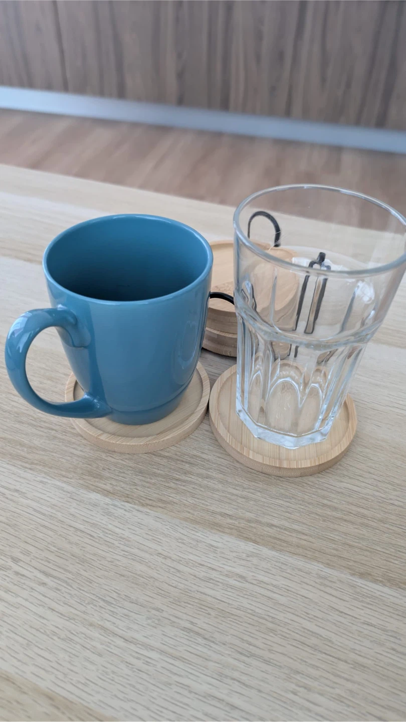 Set of 6 Round Bamboo Coasters with Metal Stand - photo 2