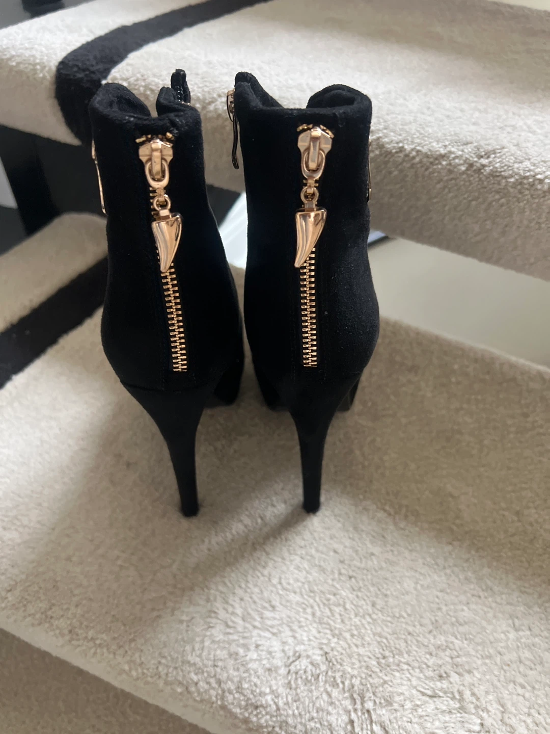 Black Suede Heeled Ankle Boots with Zipper Detail - photo 2