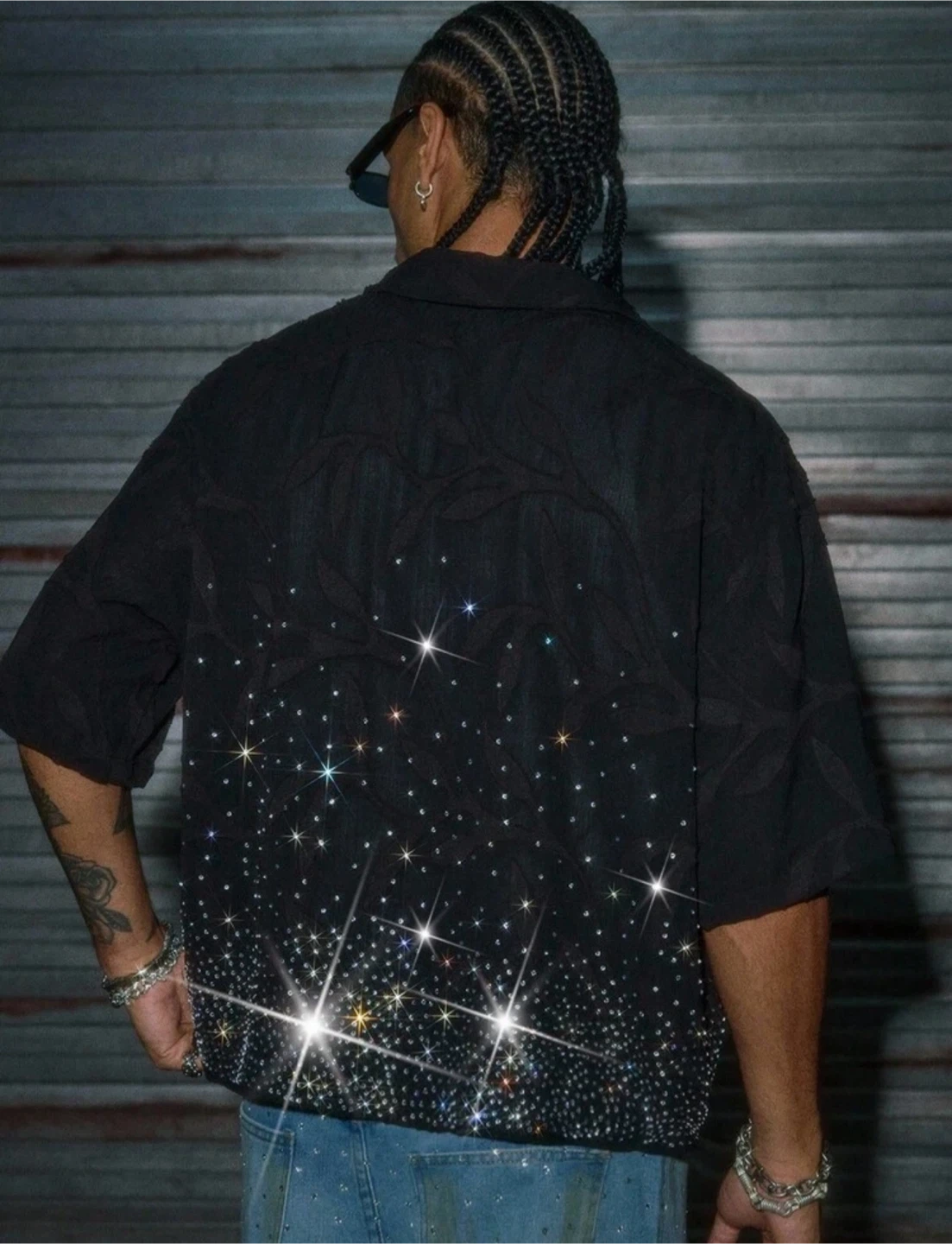 AXEPEAK Men's Rhinestone Embellished Loose Fit Polo Shirt - photo 2