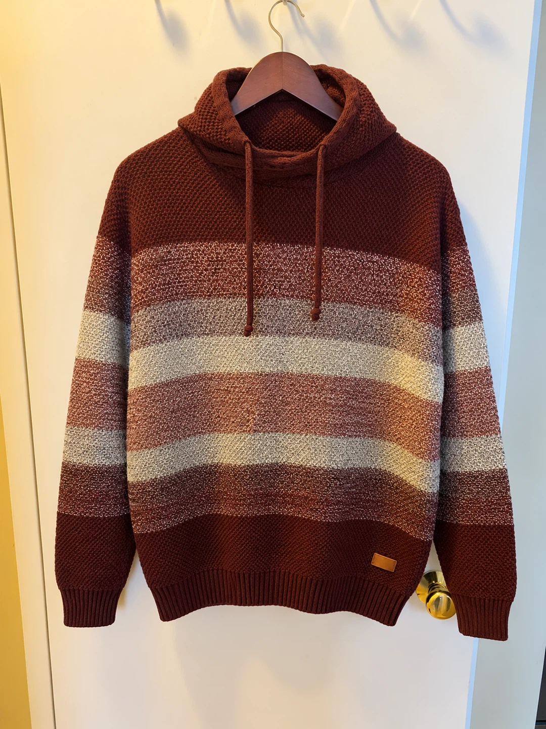 Maroon Striped Knit Hoodie