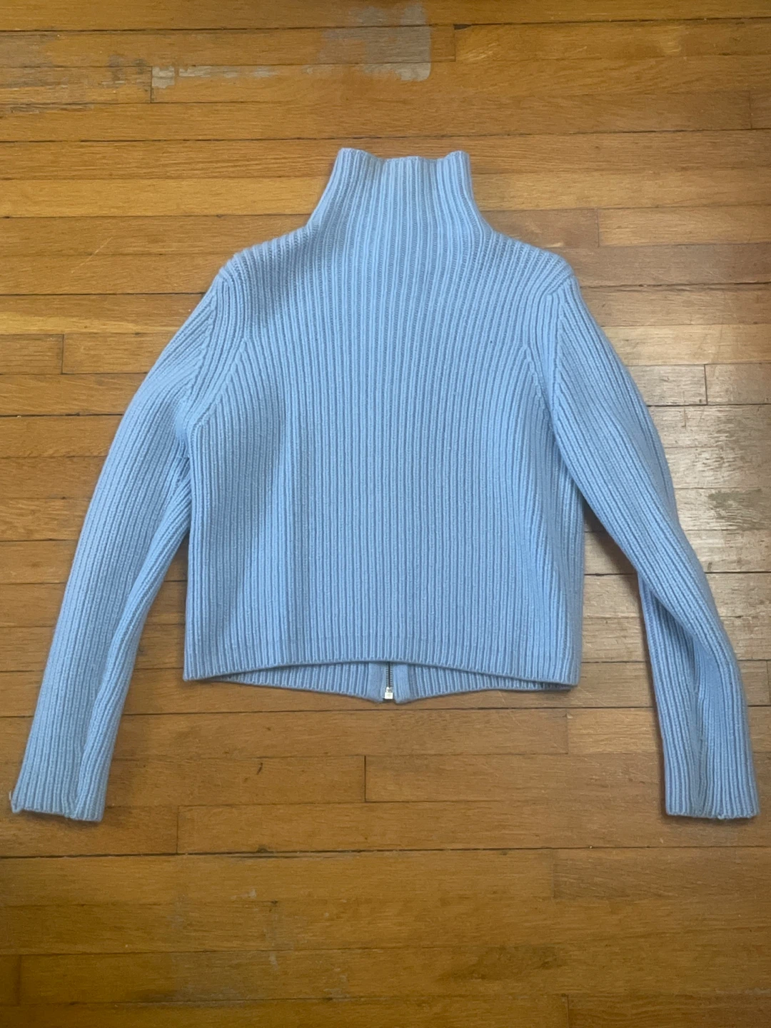 Light Blue Ribbed Turtleneck Zip-Up Sweater - photo 2