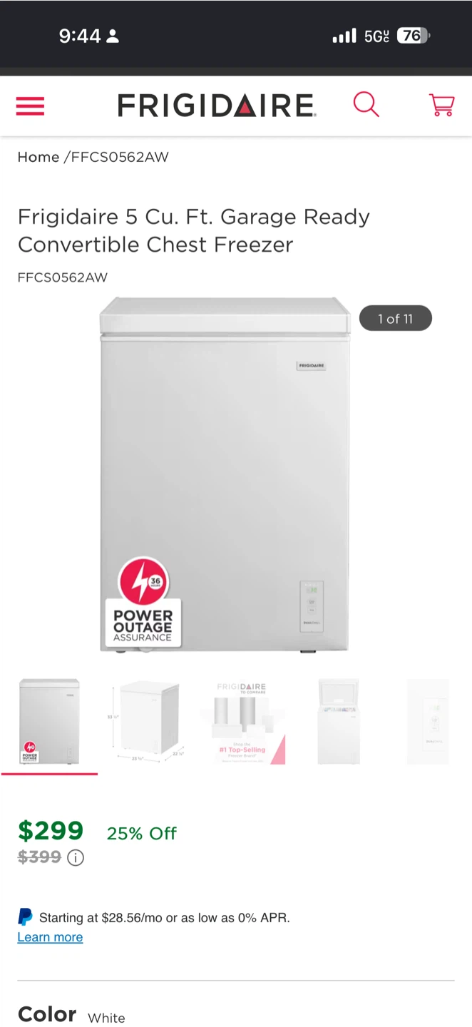 Frigidaire 5 Cu. Ft. Garage Ready Convertible Chest Freezer - photo 3