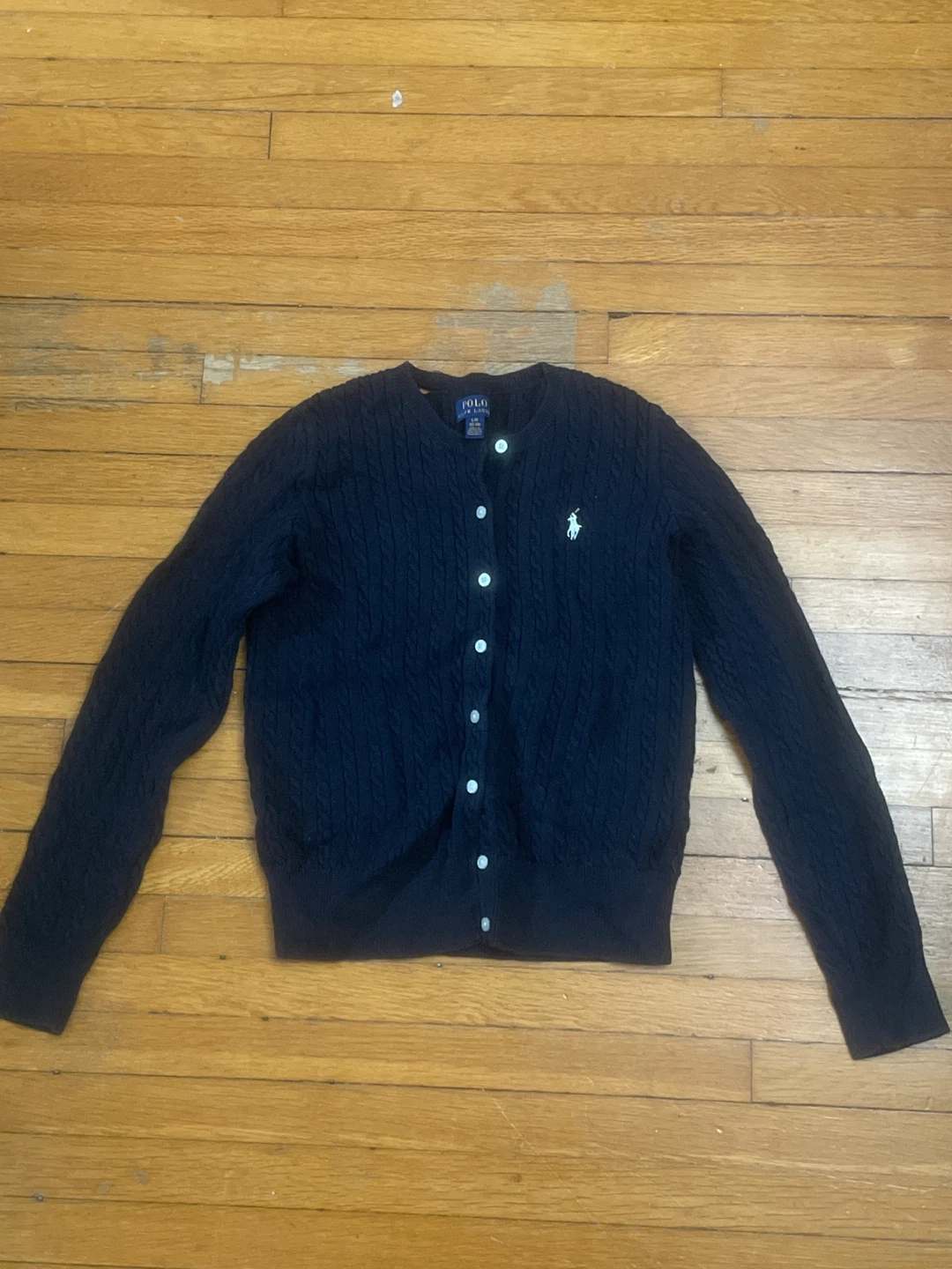 For kids, Polo Ralph Lauren Navy Cable Knit Cardigan