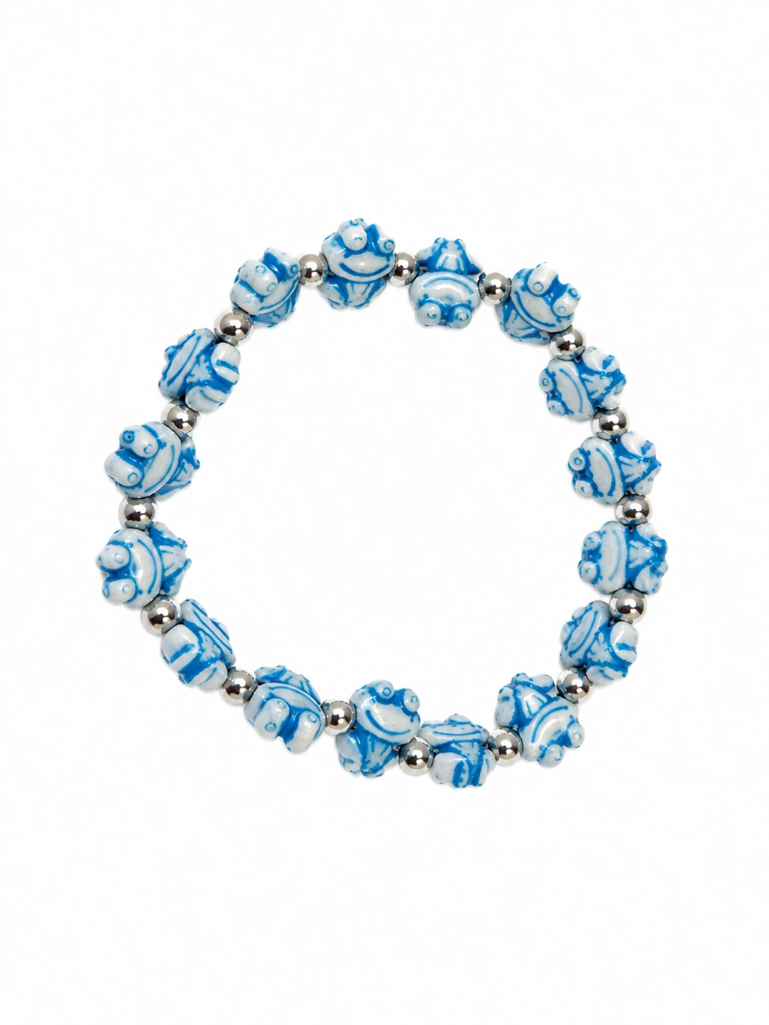 Blue and White Frog Bead Bracelet