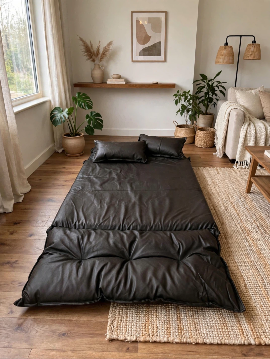 Black Faux Leather Floor Mattress