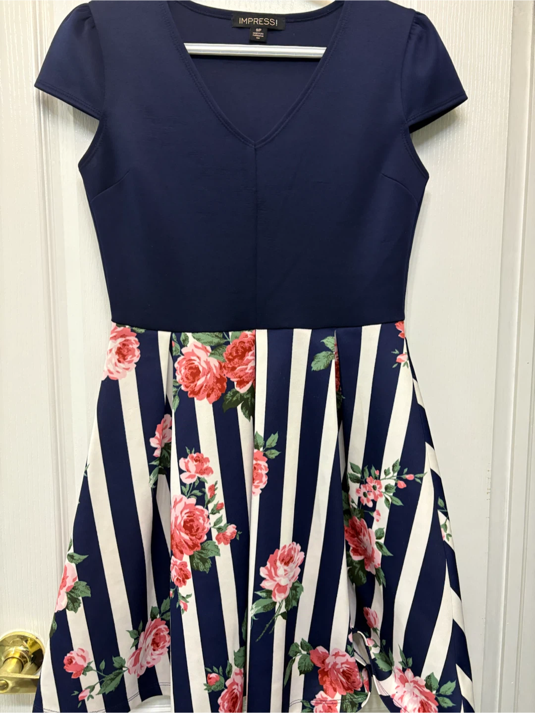 Impress! Navy Floral Striped Dress