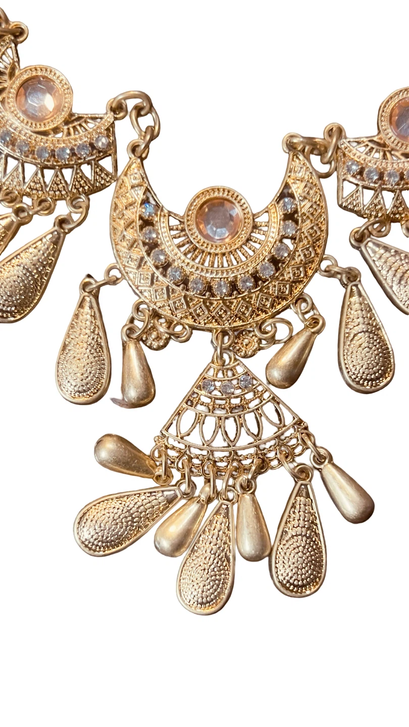 Gold-Tone Statement Necklace with Dangle Accents
