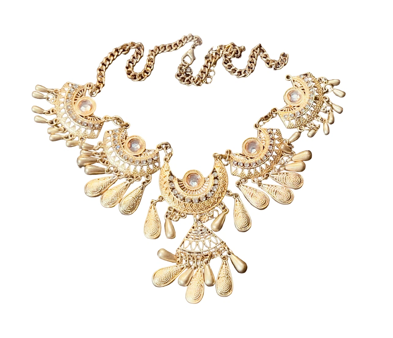 Gold-Tone Statement Necklace with Dangle Accents - photo 2
