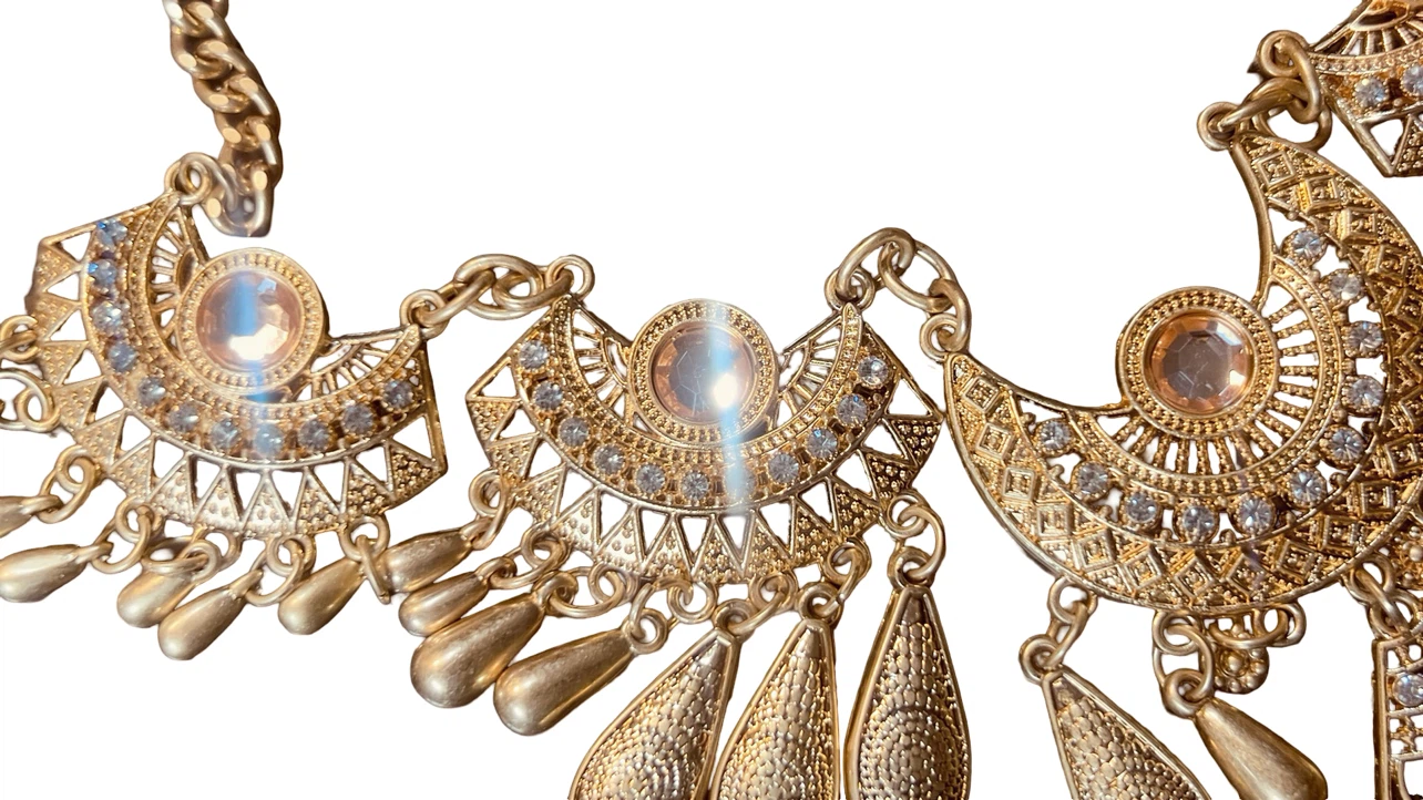 Gold-Tone Statement Necklace with Dangle Accents - photo 3