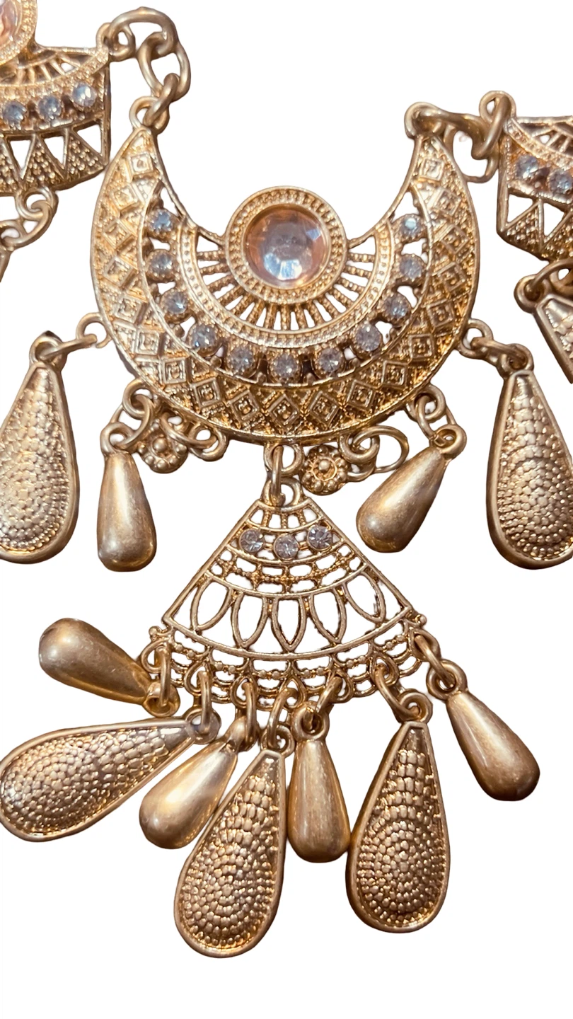 Gold-Tone Statement Necklace with Dangle Accents - photo 4