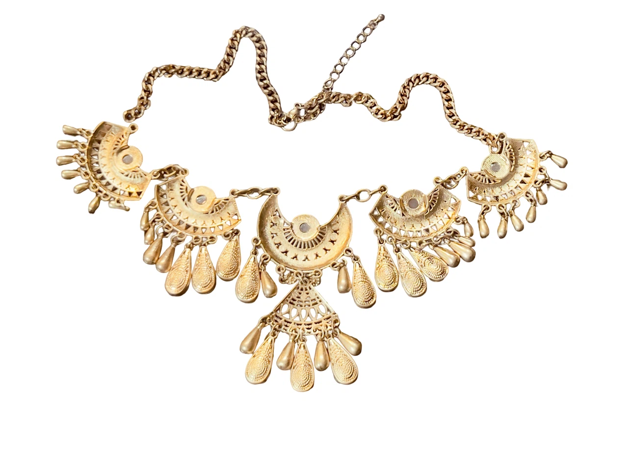 Gold-Tone Statement Necklace with Dangle Accents - photo 5