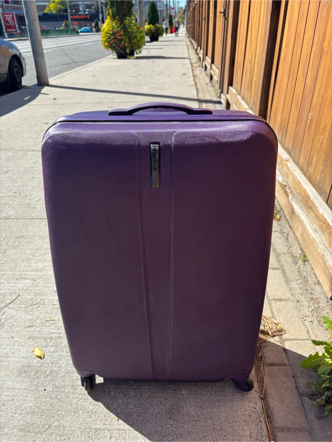 Medium Check in Delsey Purple Hardside Spinner Suitcase