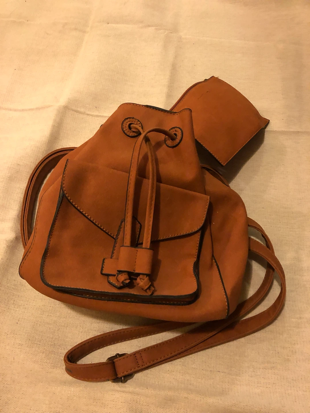 Tan Faux Suede Drawstring Backpack - photo 3