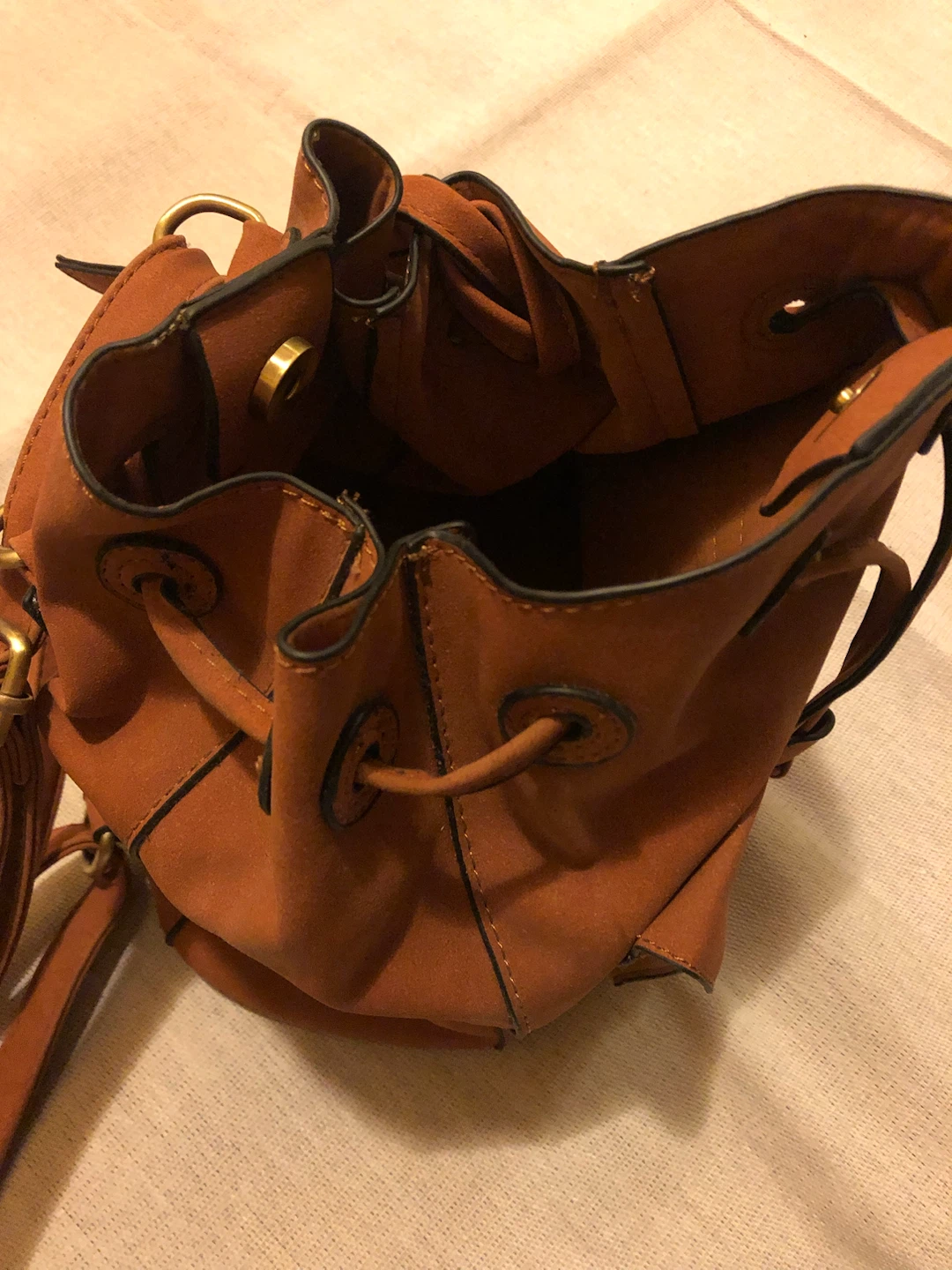 Tan Faux Suede Drawstring Backpack - photo 4
