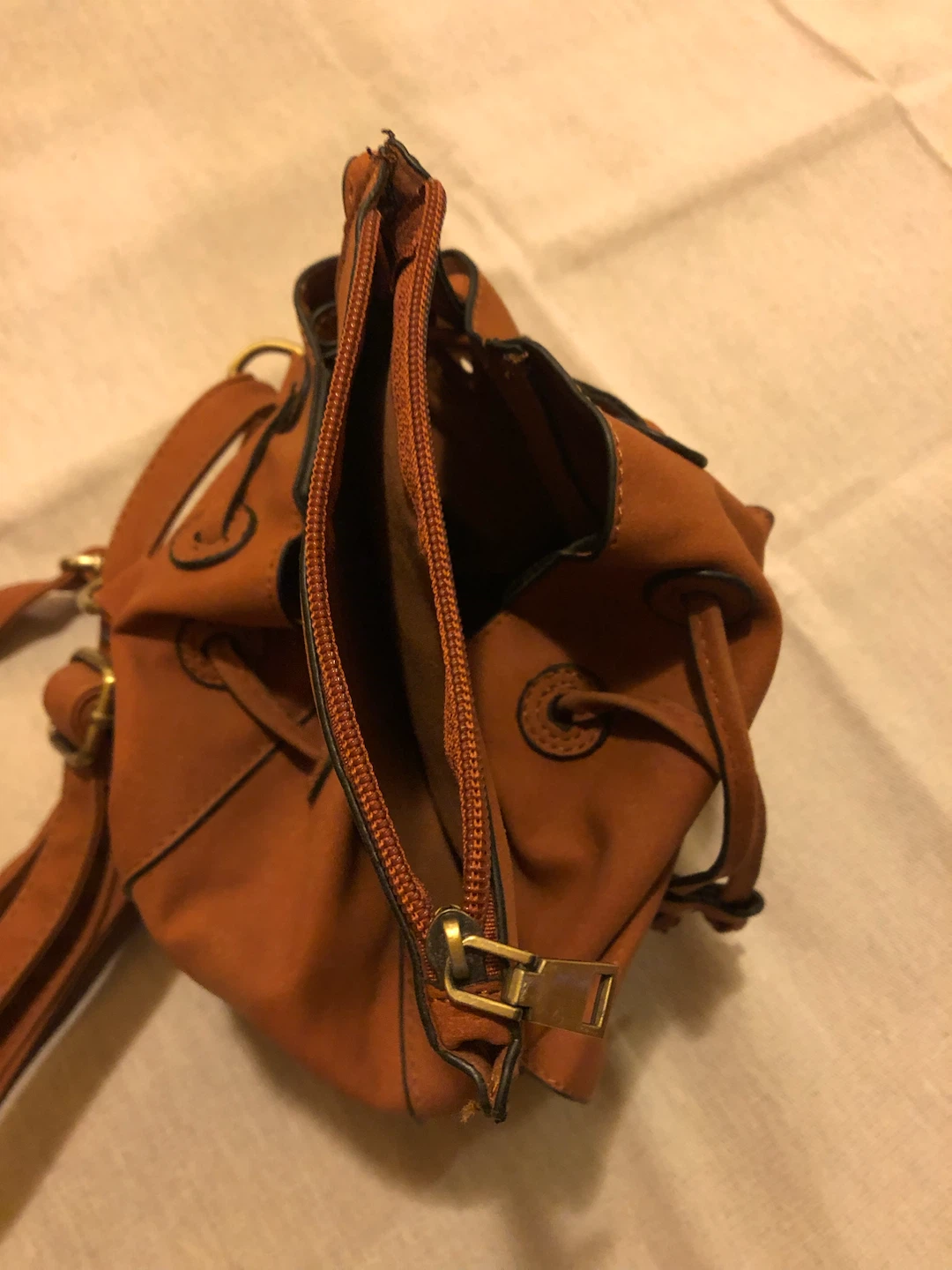 Tan Faux Suede Drawstring Backpack - photo 5
