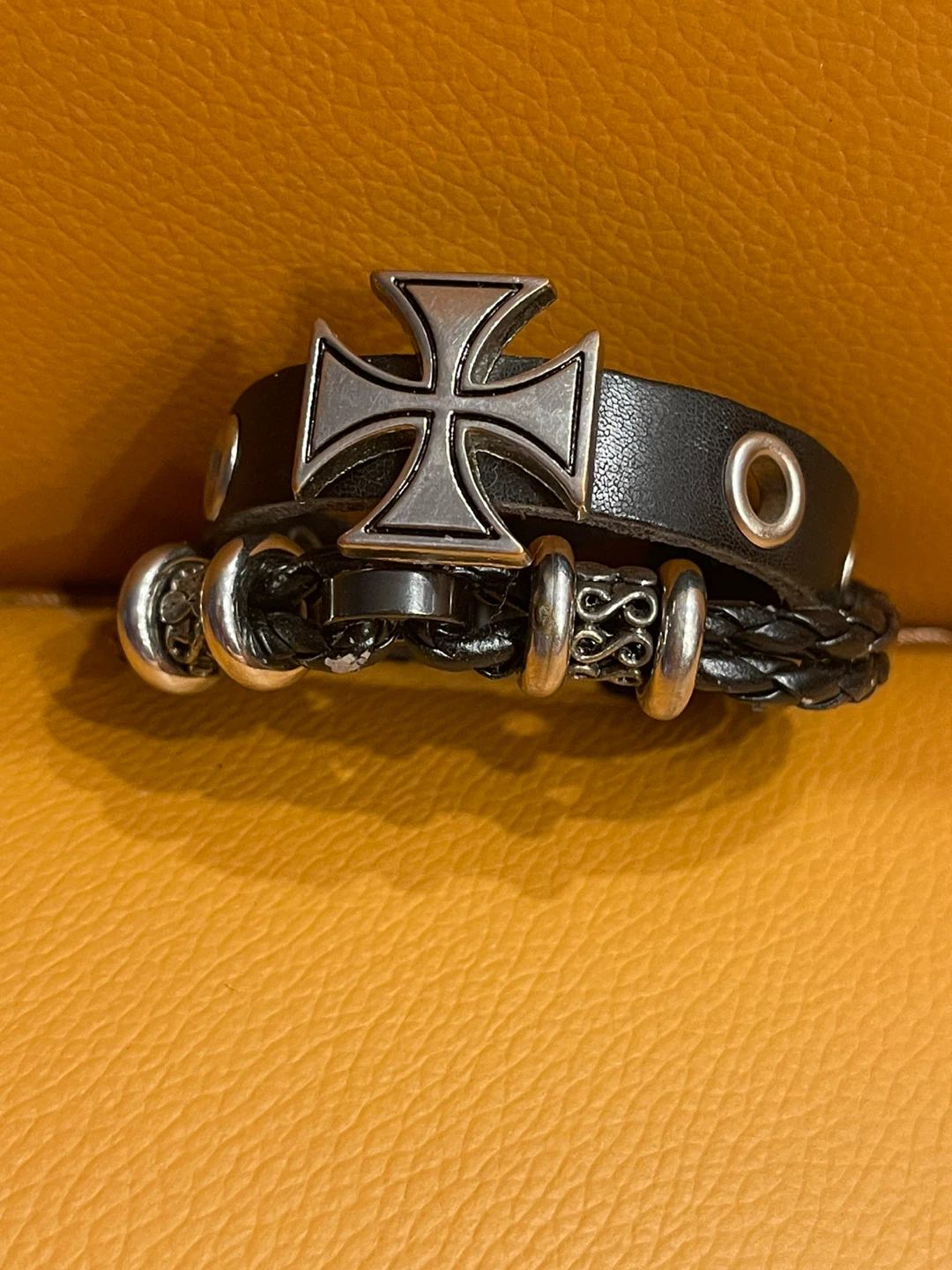 Black Leather Cross Bracelet - photo 2