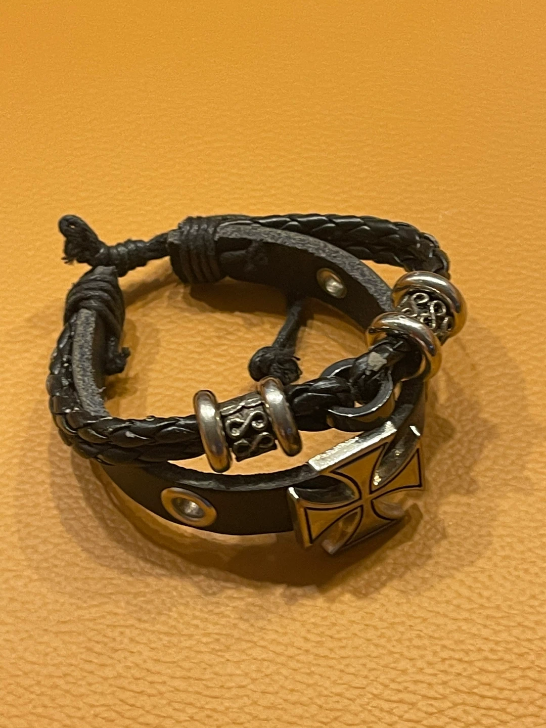 Black Leather Cross Bracelet - photo 3