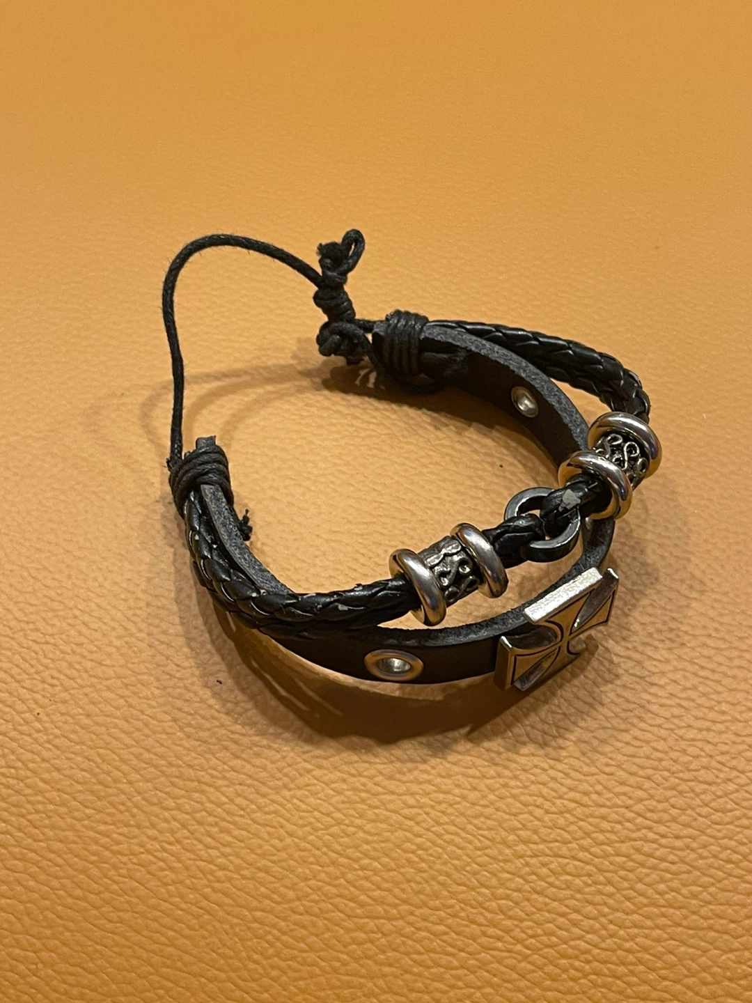 Black Leather Cross Bracelet - photo 4