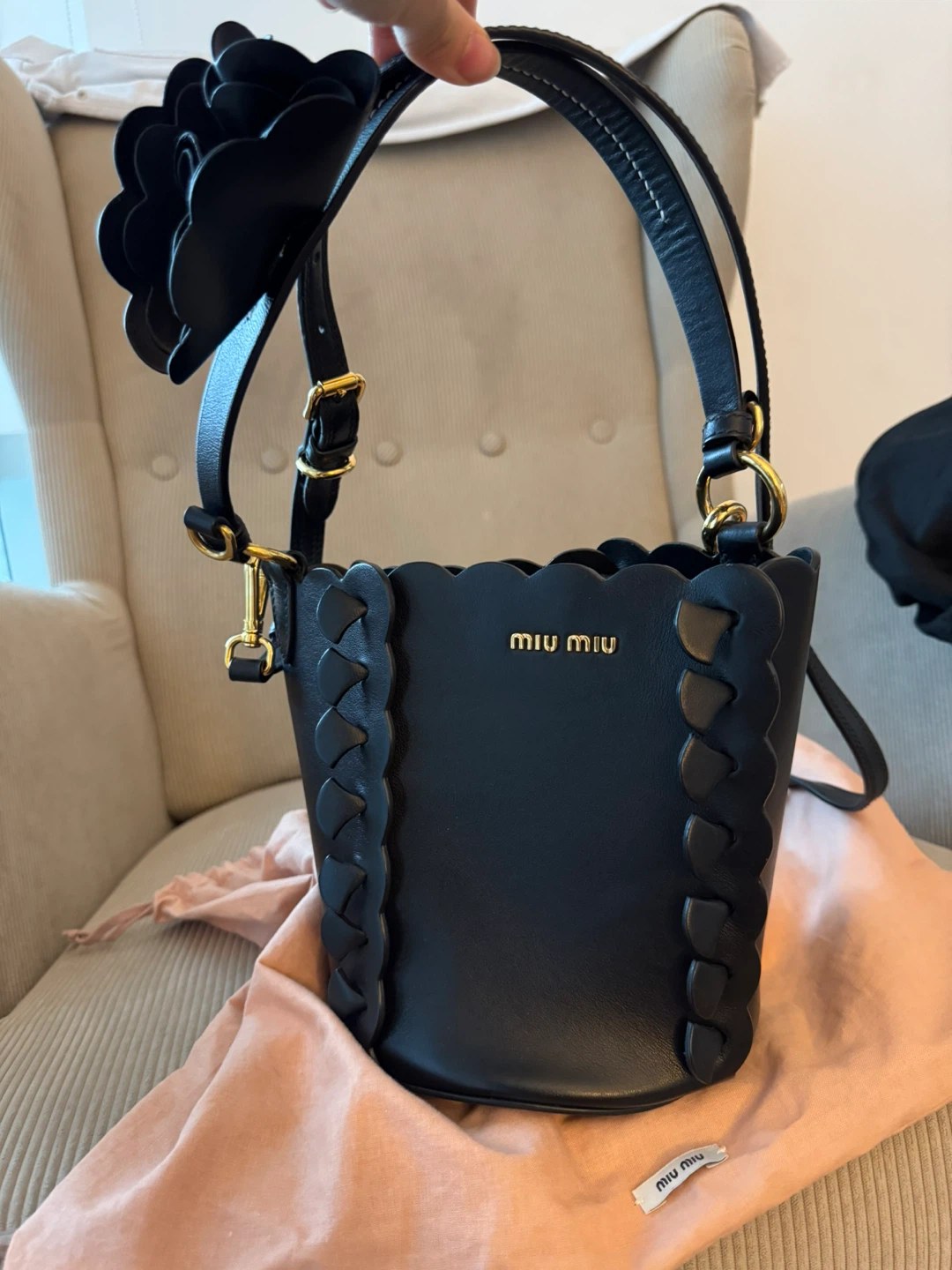 Authentic Miu Miu Flower Leather Bucket