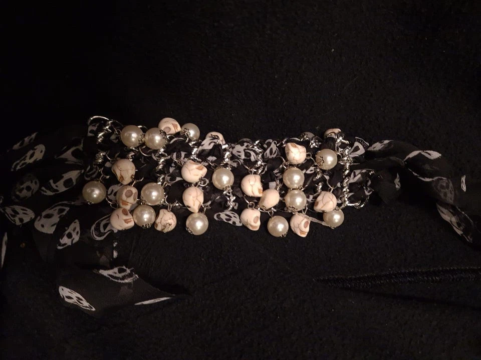 Skull and Pearl Charm Scarf Bracelet - photo 2