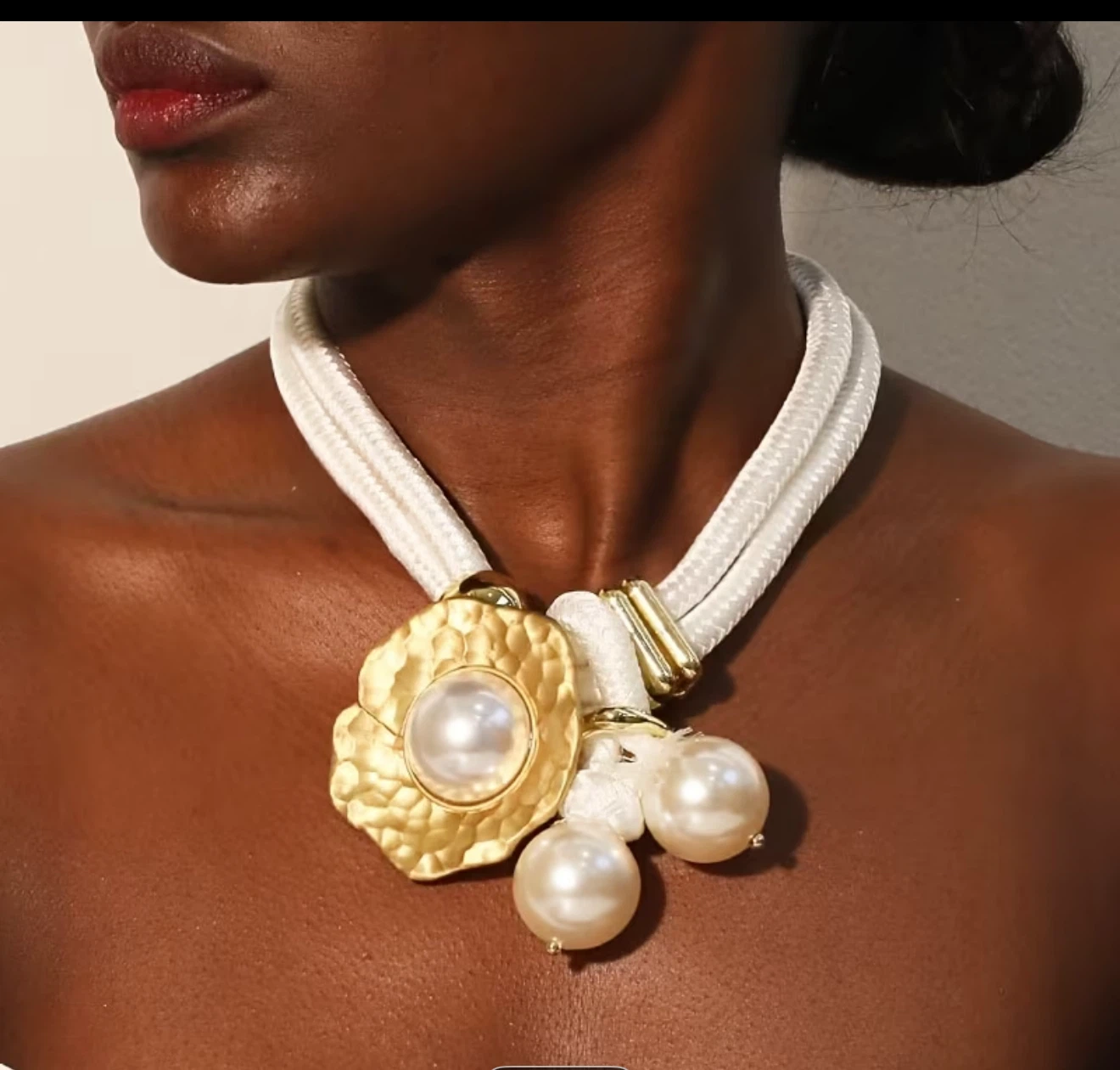 White Rope and Pearl Statement Necklace