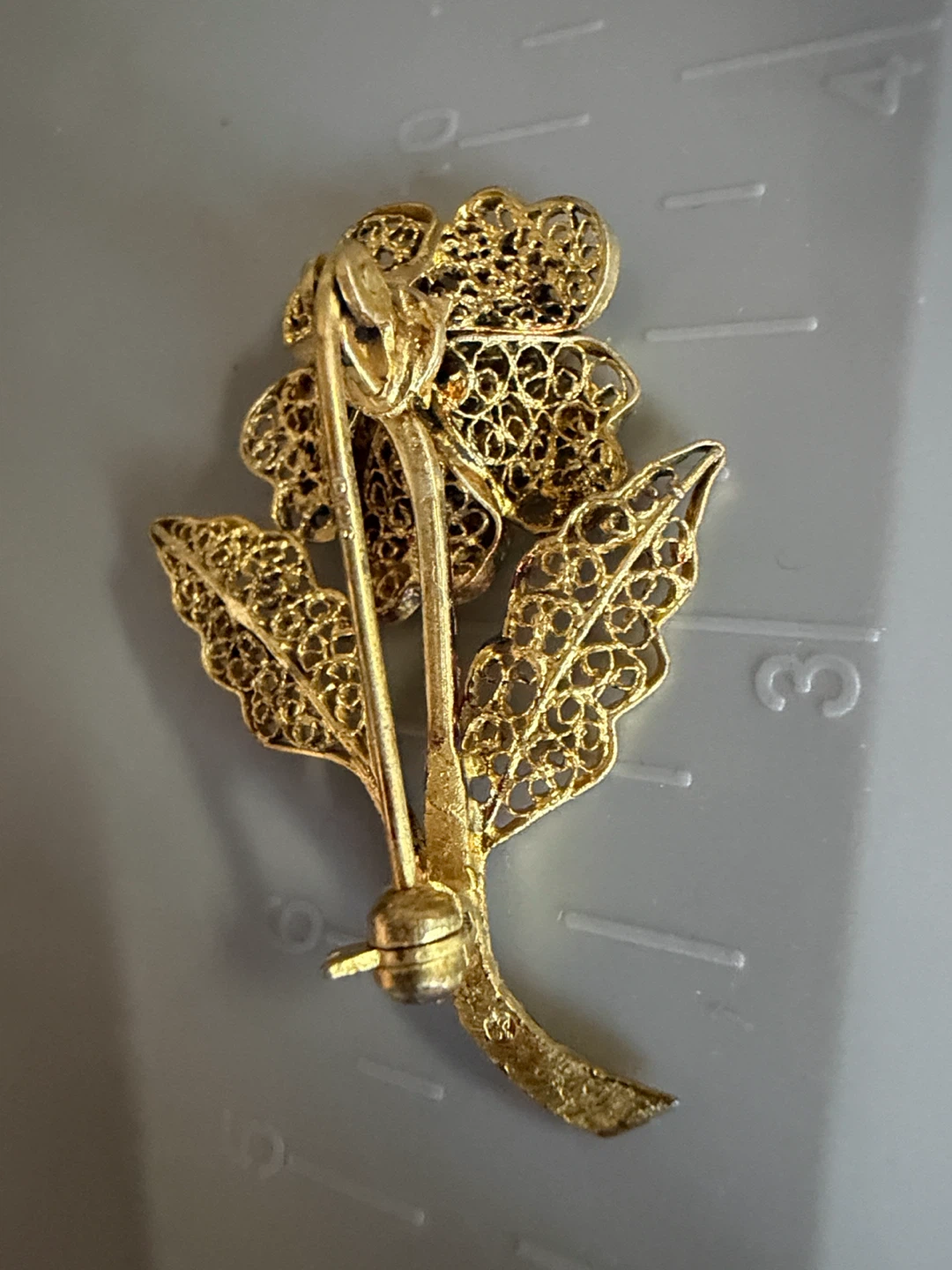 Vintage silver-gilt 900 brooch handcrafted flower filigree work - photo 2