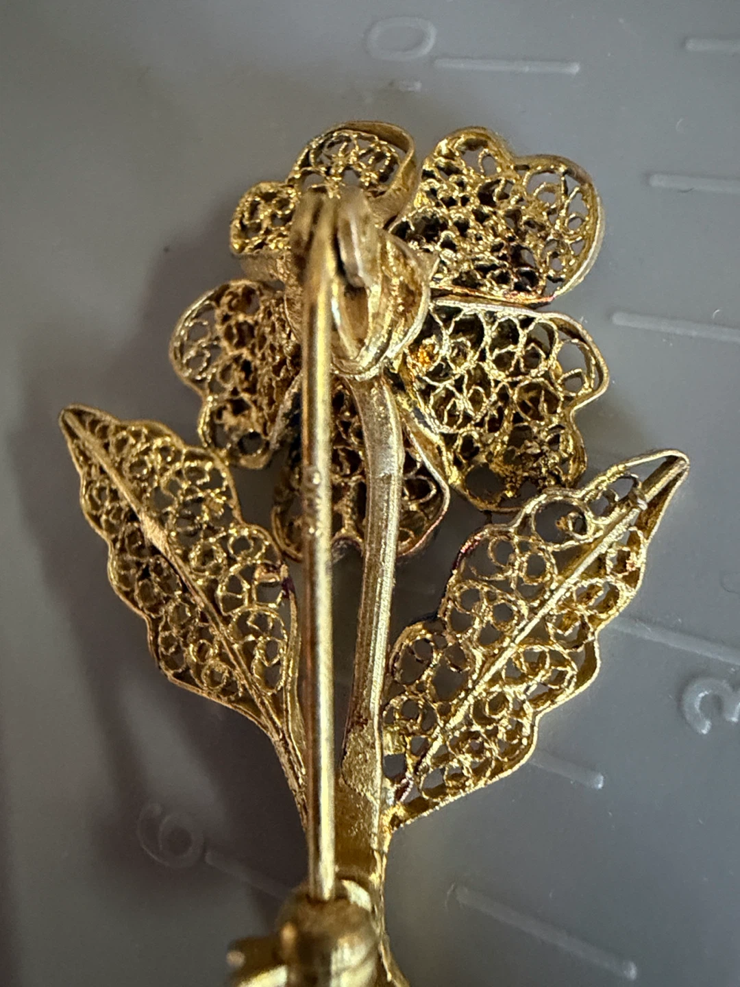 Vintage silver-gilt 900 brooch handcrafted flower filigree work - photo 4