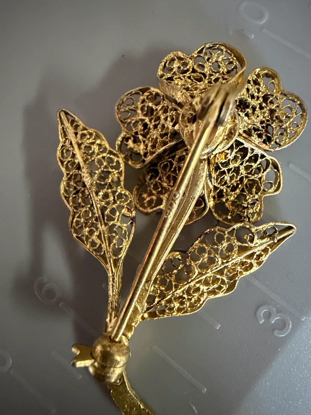 Vintage silver-gilt 900 brooch handcrafted flower filigree work - photo 5