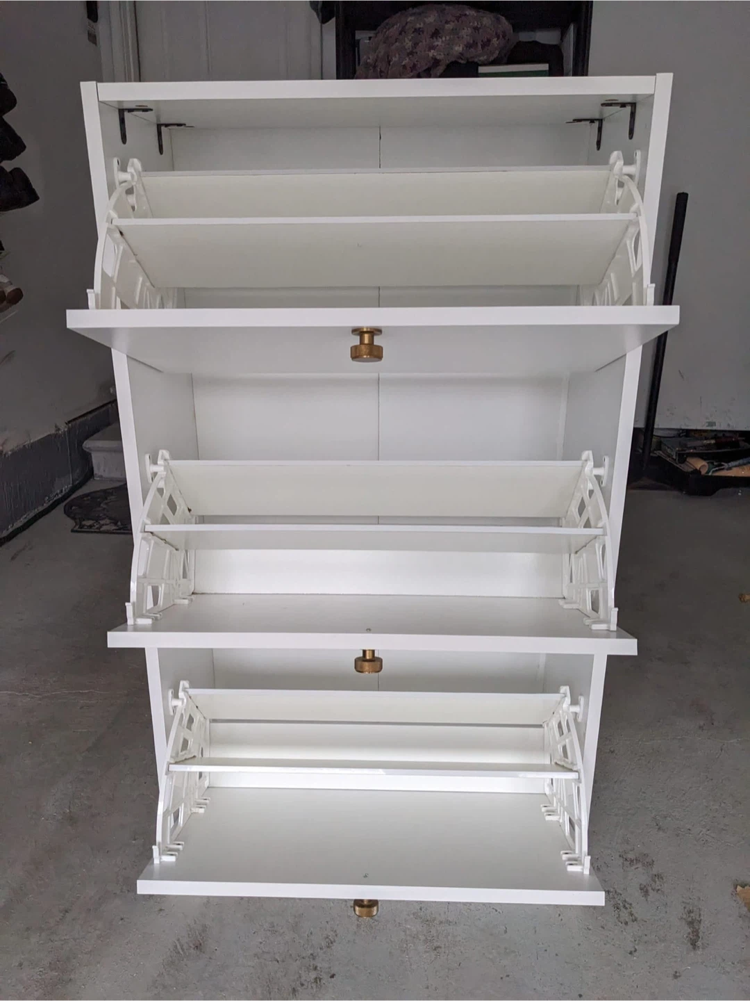 White 3-Tier Shoe Cabinet with Brass Knobs - photo 2