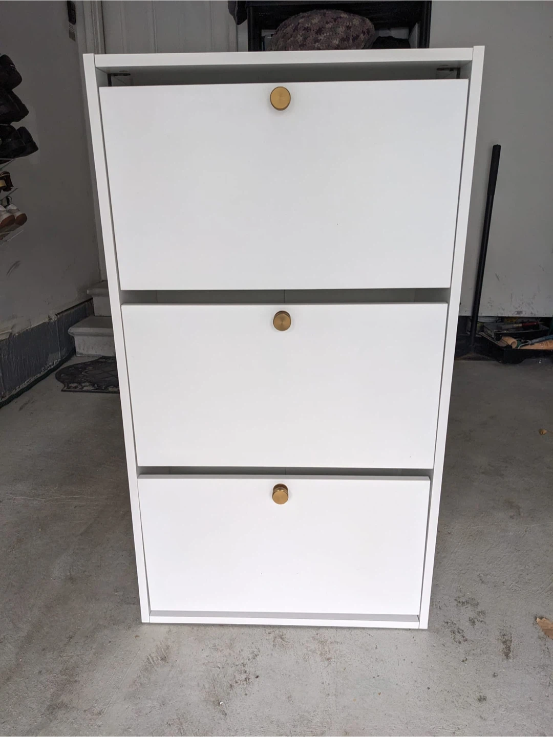 White 3-Tier Shoe Cabinet with Brass Knobs - photo 3
