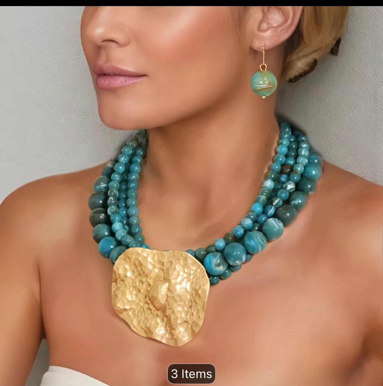 Blue Beaded Statement Necklace Set