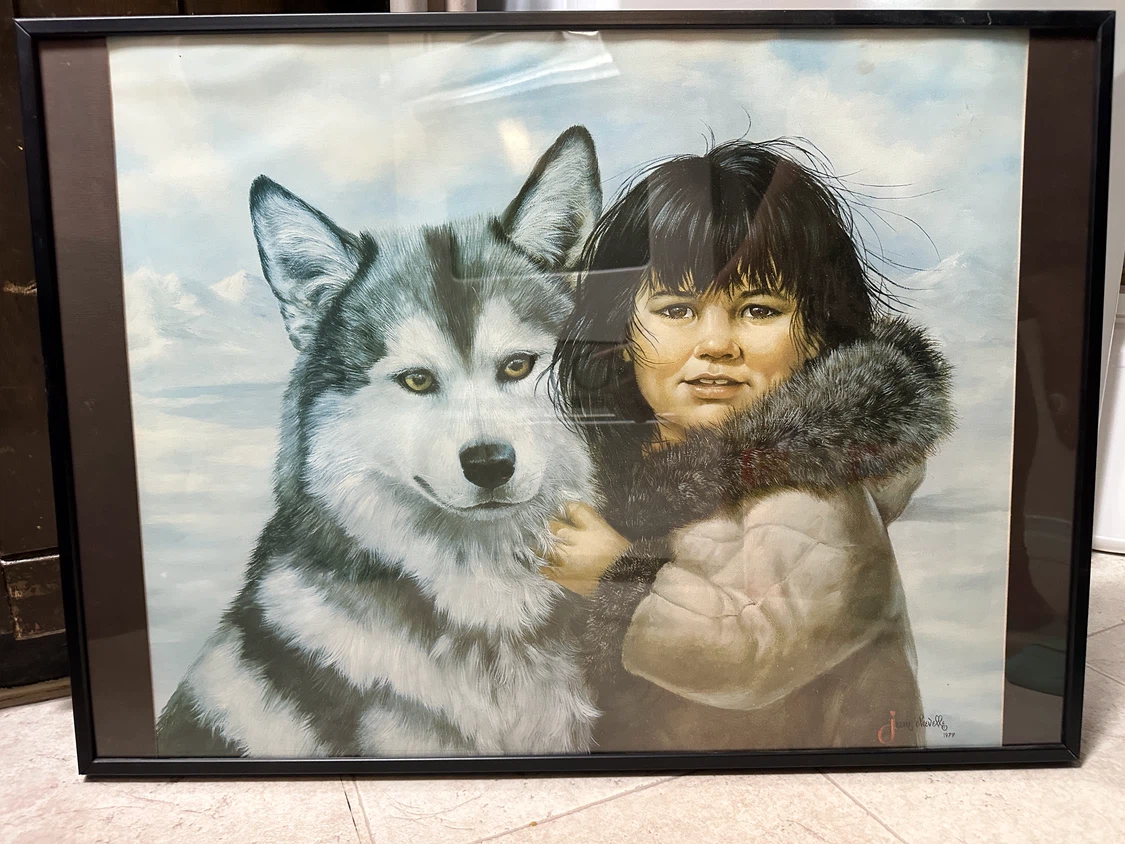 Jane Chevelle Husky and Girl Framed Print