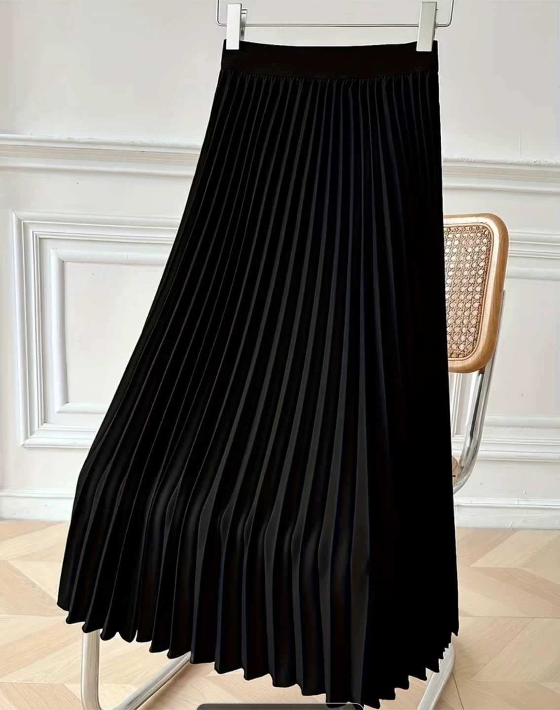 Black Pleated Midi Skirt