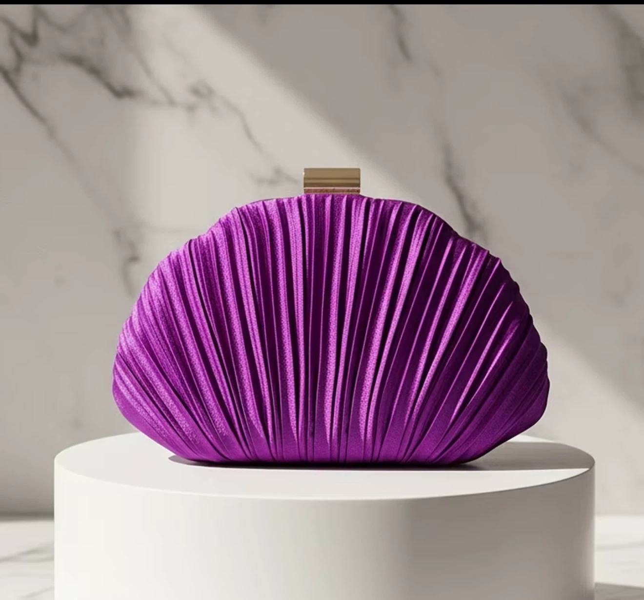 Purple Pleated Satin Clutch Bag