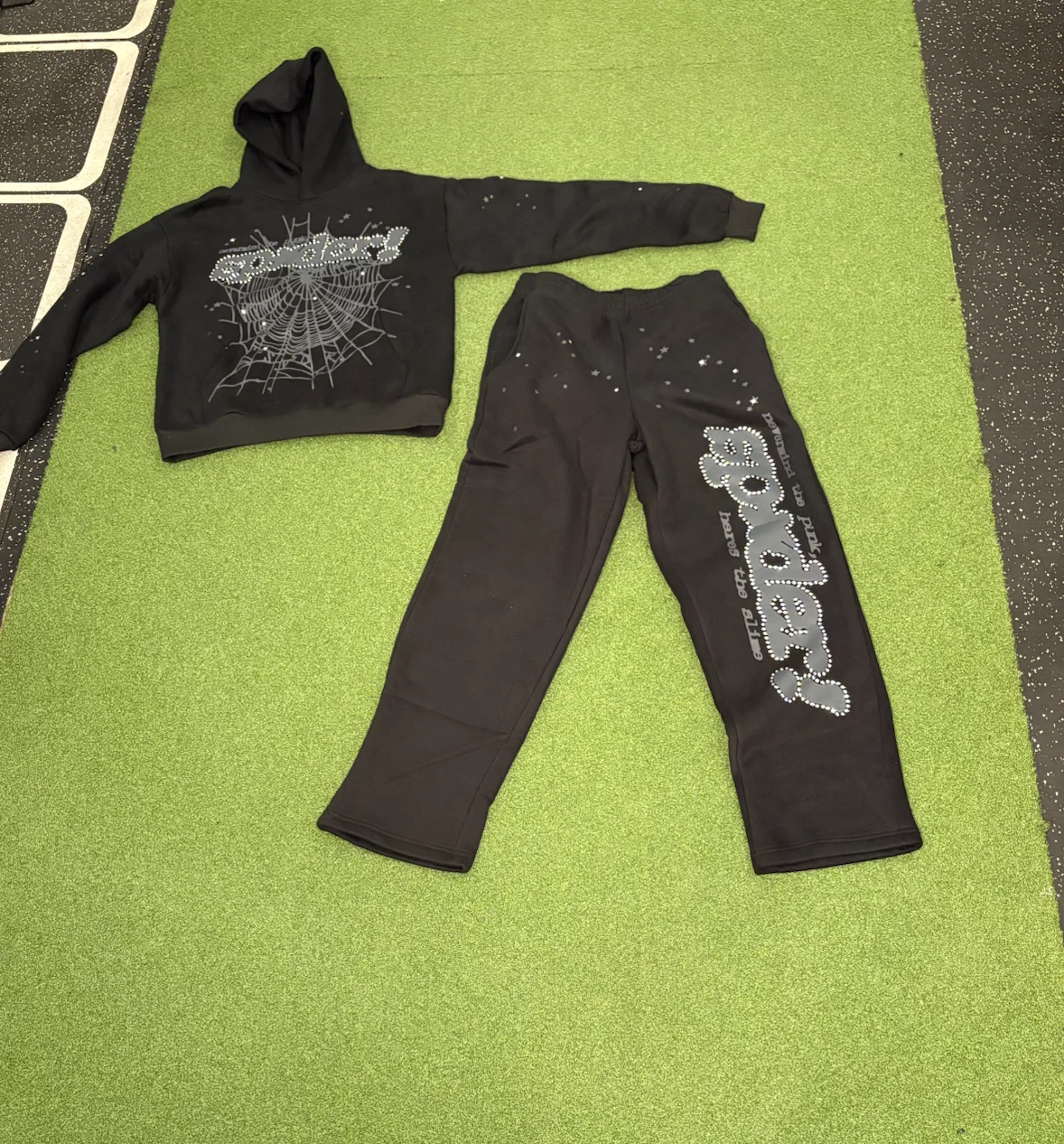 Sp5der Black Hoodie and Sweatpants Set - photo 2