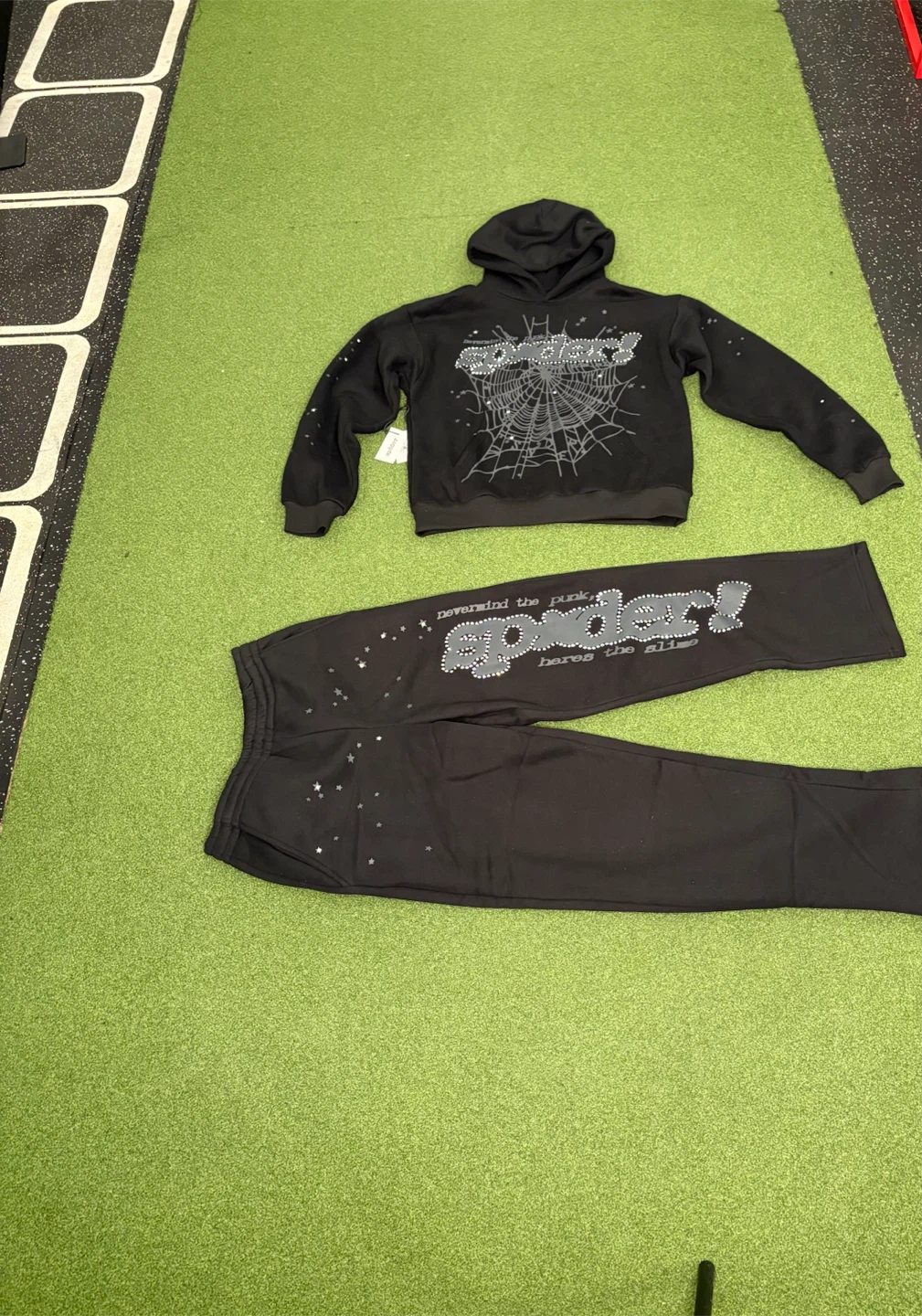 Sp5der Black Hoodie and Sweatpants Set - photo 3