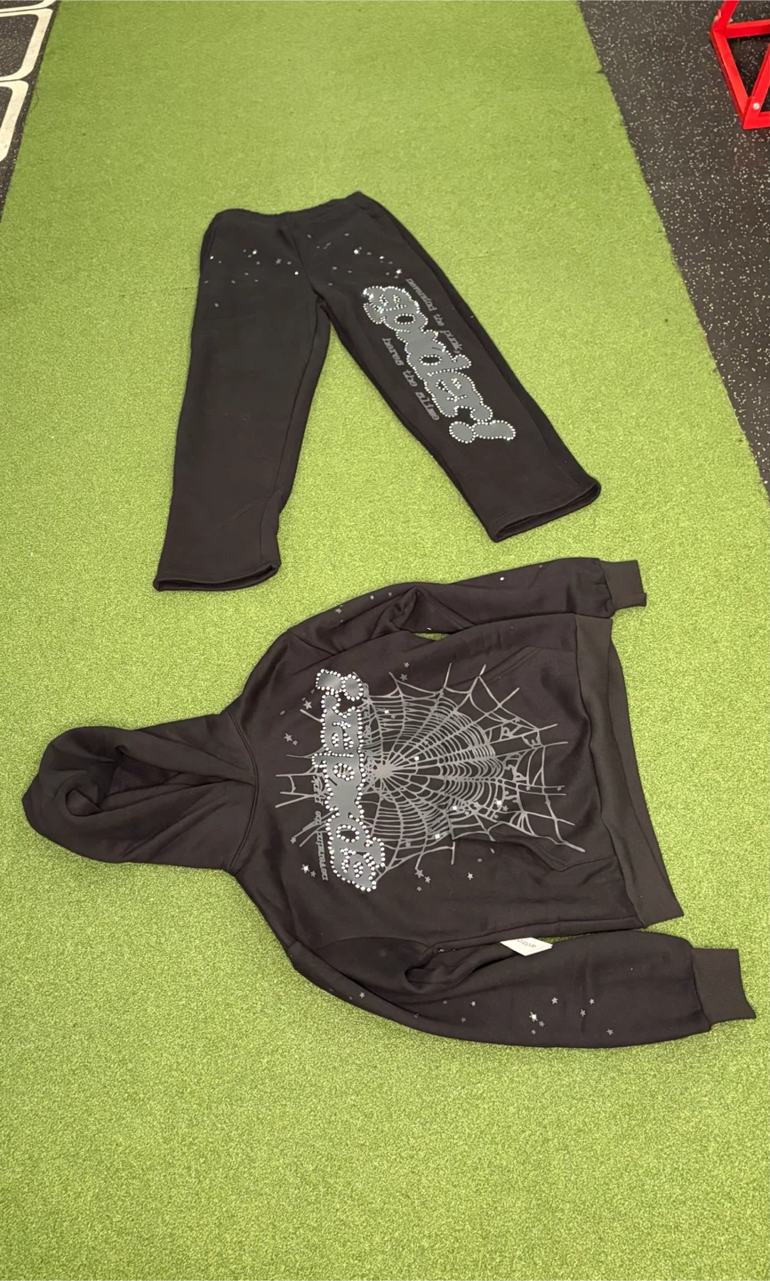 Sp5der Black Hoodie and Sweatpants Set - photo 4
