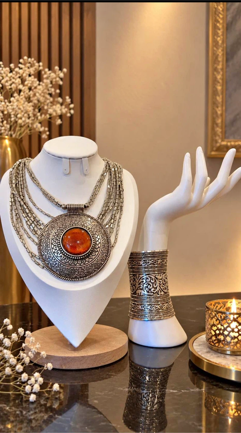 Silver-Tone Necklace and Cuff Bracelet Set