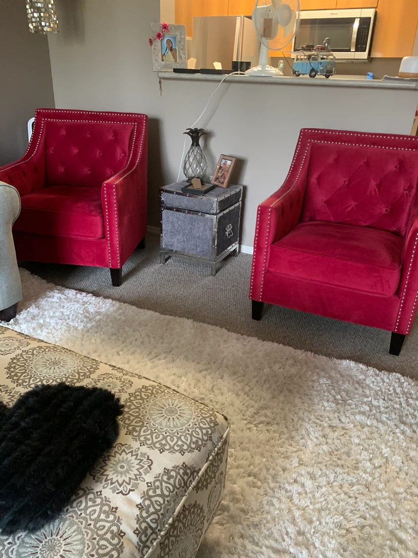 Pair of Red Velvet Tufted Accent Chairs - photo 2