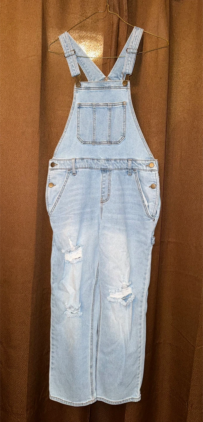 Urban Planet Light Wash Distressed Denim Overalls