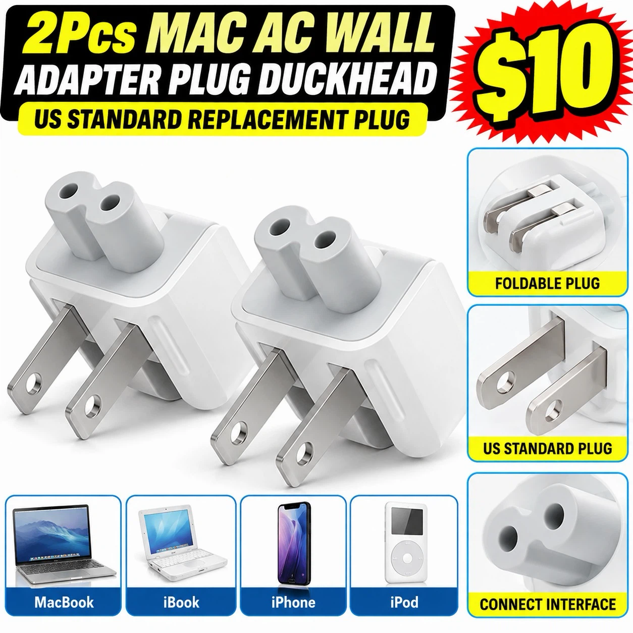 2 Apple Power Adapter Wall Plug Duckheads