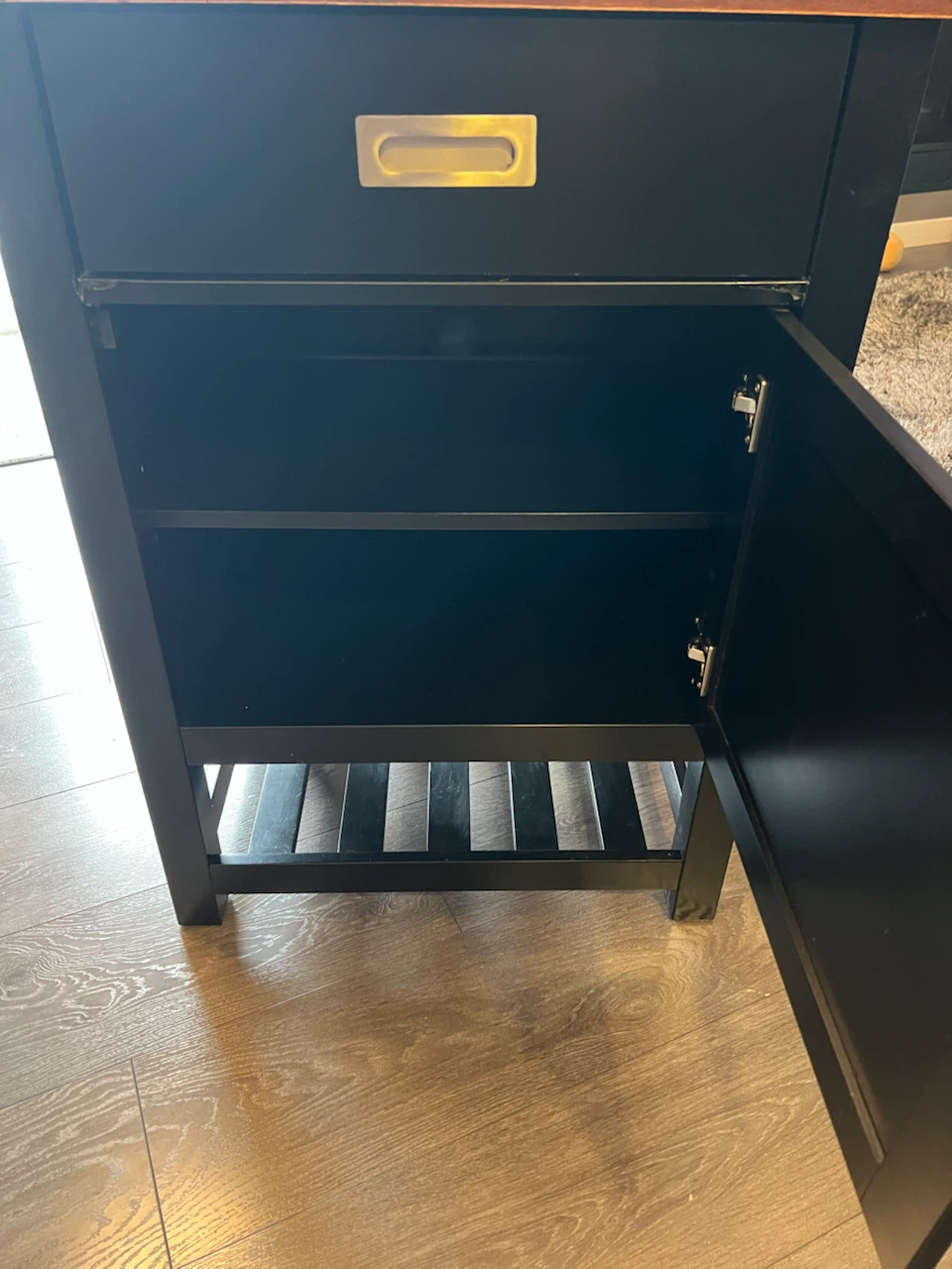 Black and Wood Side Table with Drawer and Cabinet - photo 3