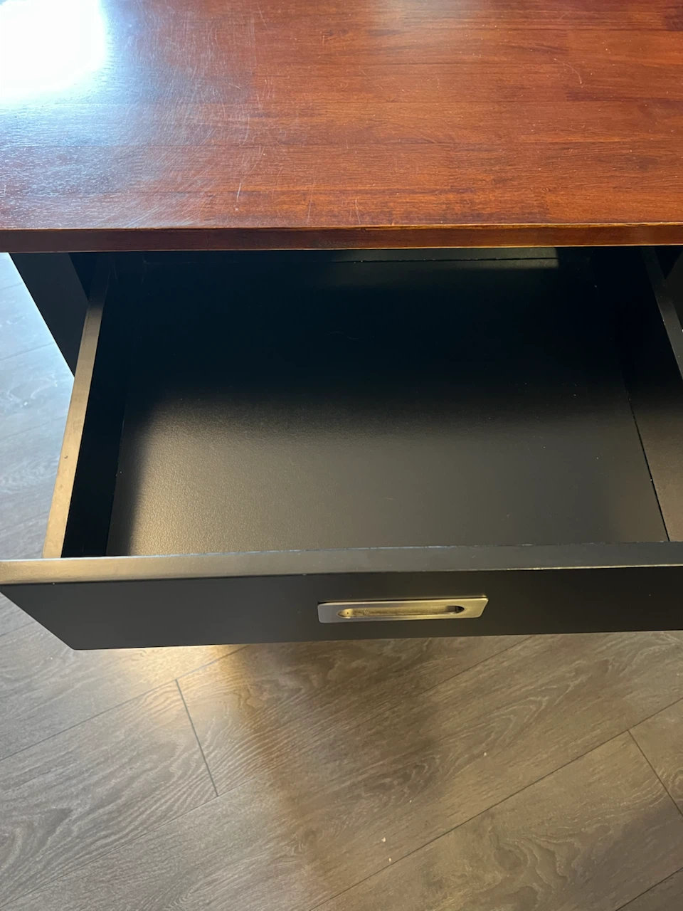 Black and Wood Side Table with Drawer and Cabinet - photo 4