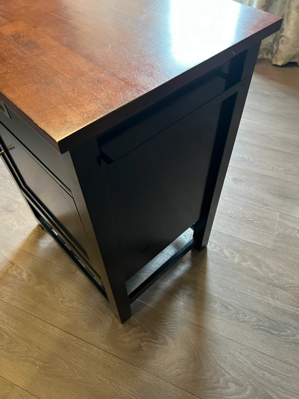 Black and Wood Side Table with Drawer and Cabinet - photo 5