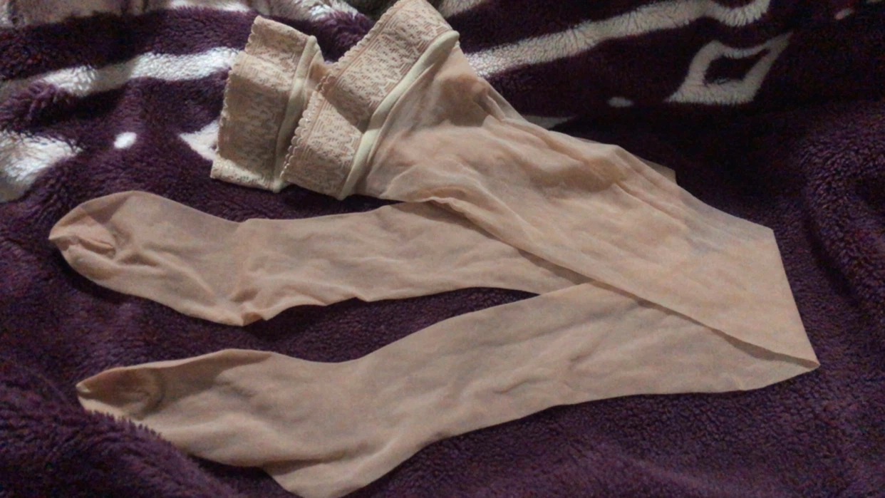 Beige Lace-Top Stay-Up Stockings