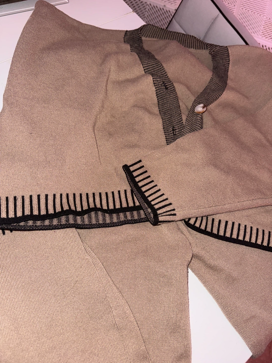 Tan and Black Striped Cardigan