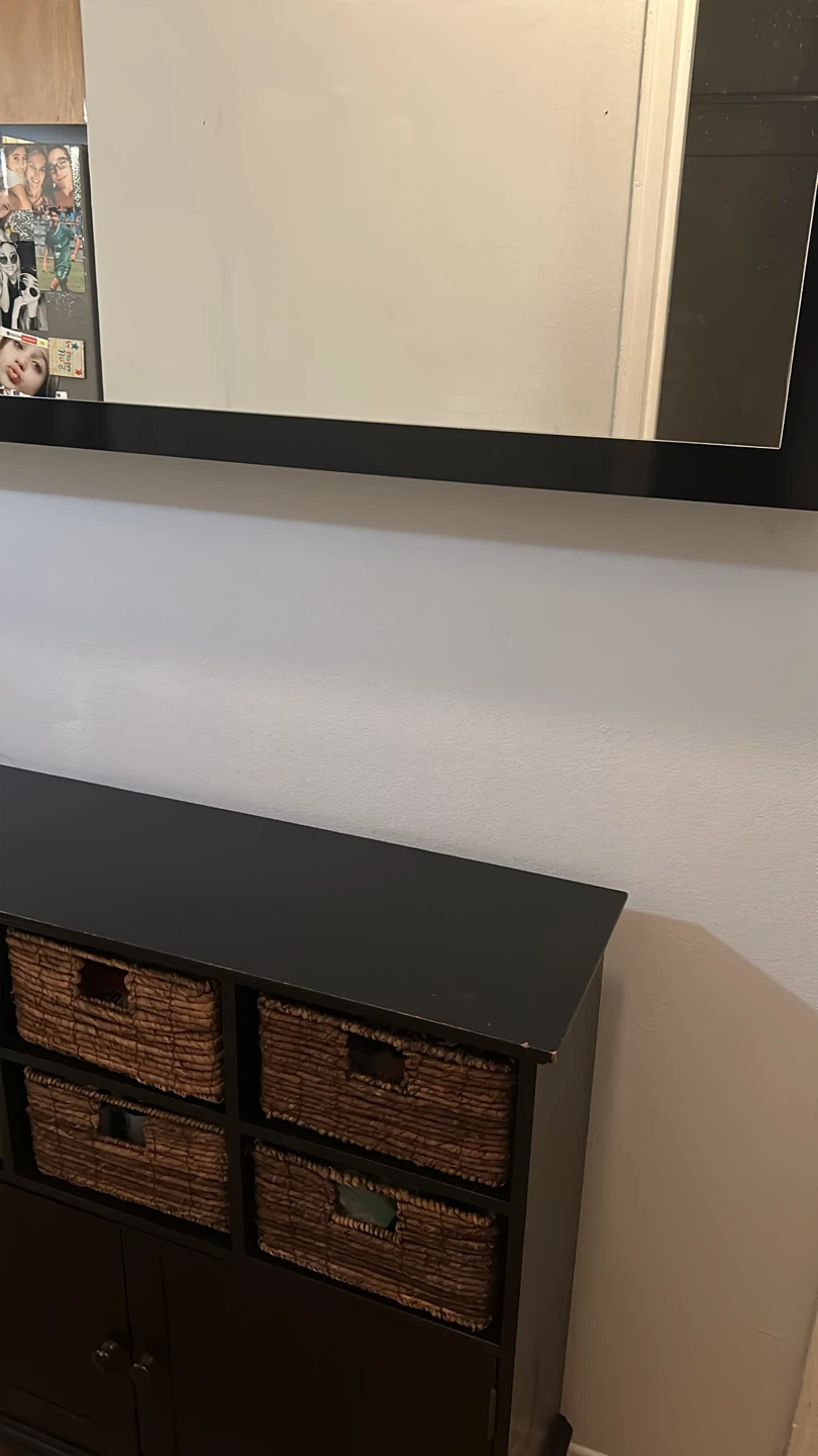 Mirror and Black Storage Console with Woven Baskets and Mirror - photo 3