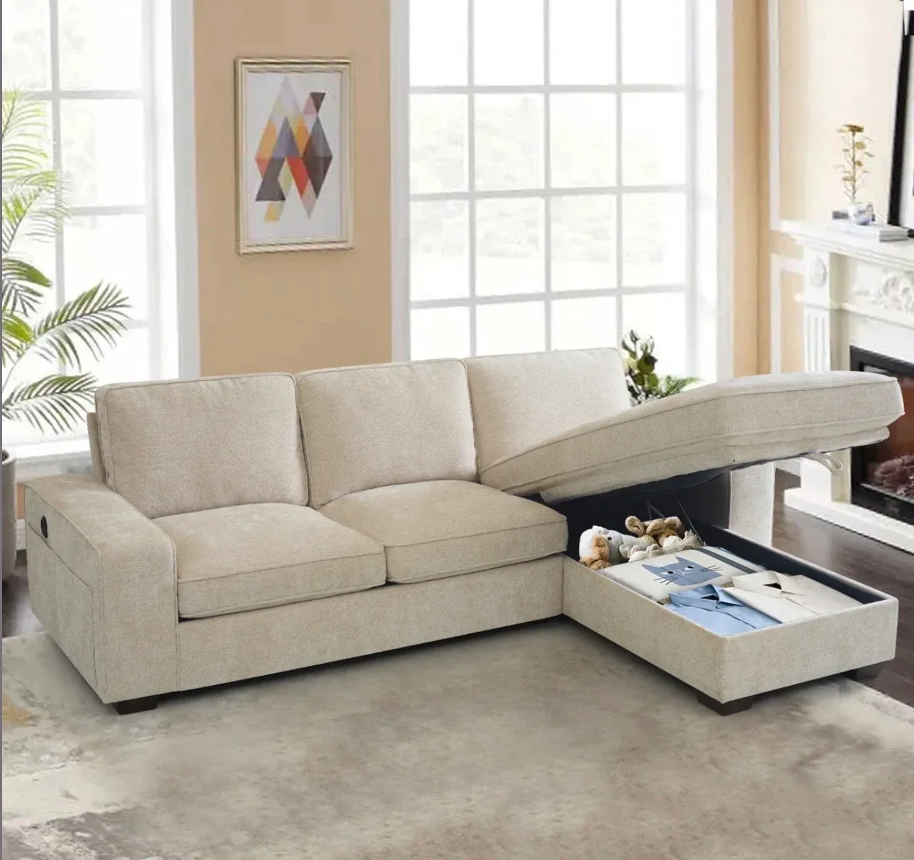 Light Beige L shaped Sofa - photo 2